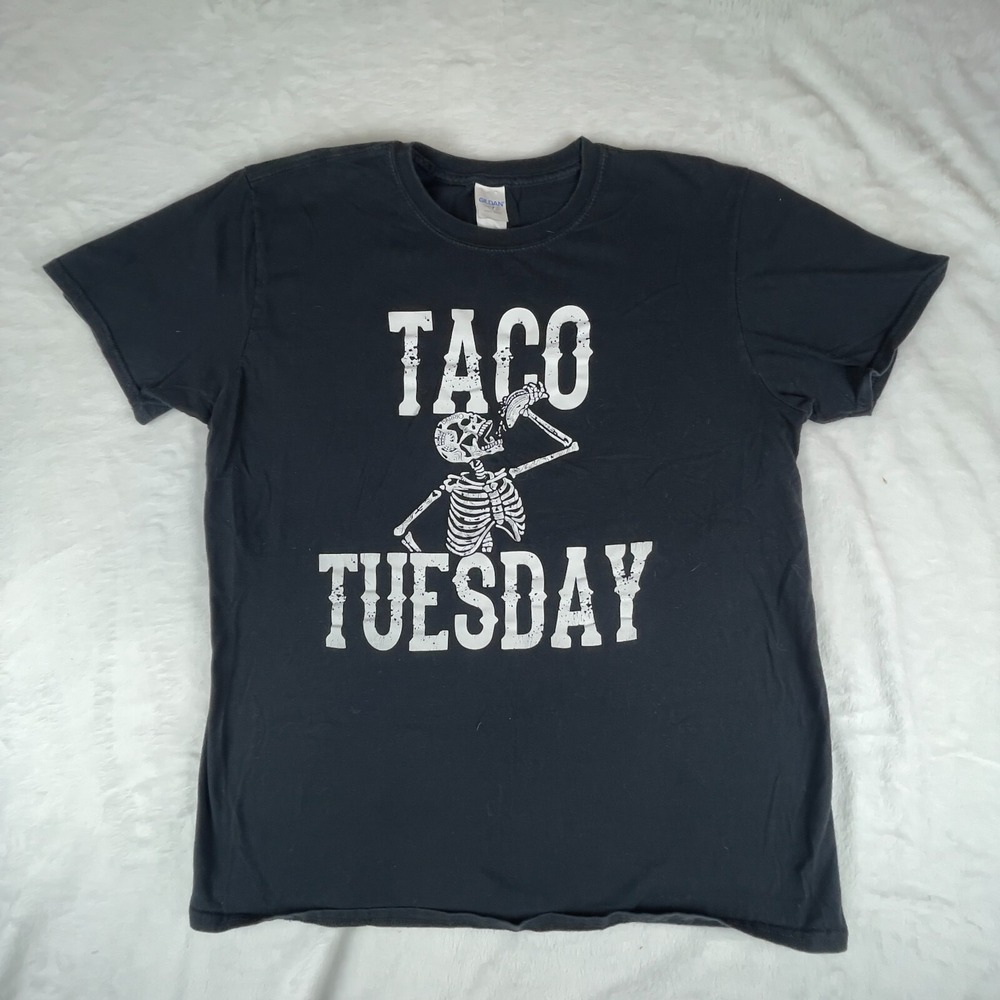 Gildan Tee Shirt Mens Large Black Taco Tuesday Graphic Short Sleeve Crew Neck